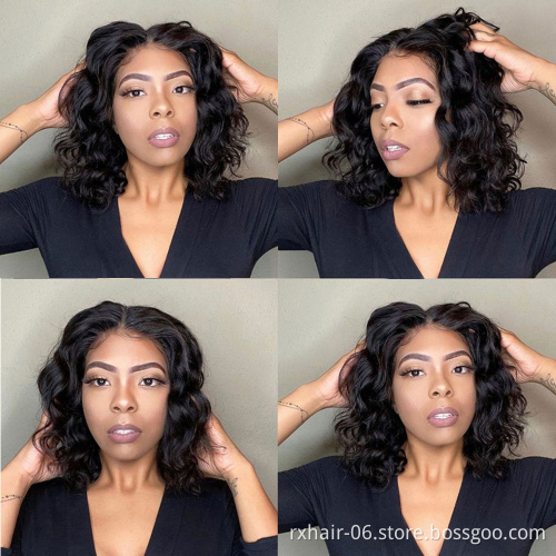 UBOSS 100% Brazilian Short Hair For Black Woman Human Bob 13X6 Pre Plucked Lace Front Malaysian Body Wave Transparent Lace Wig
